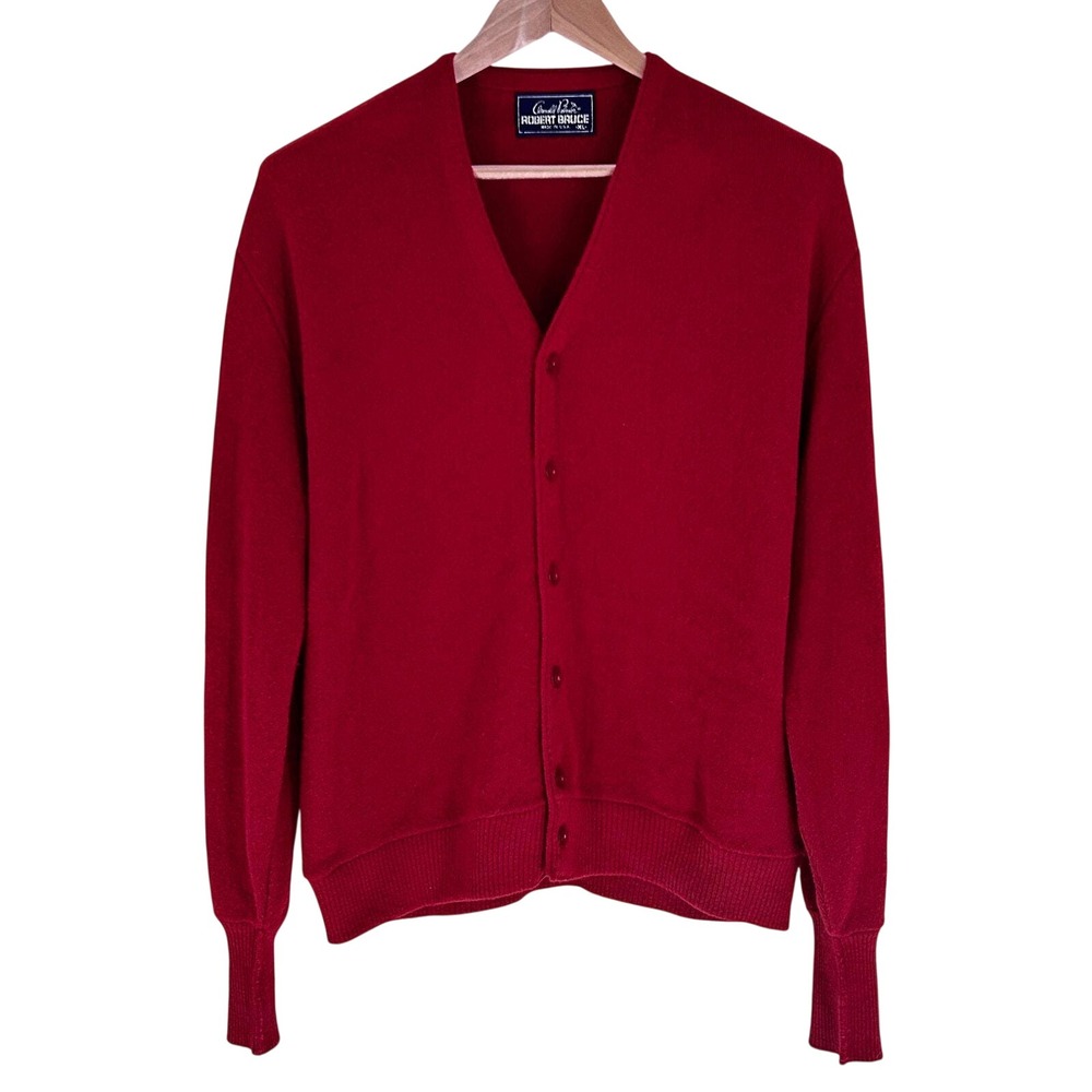 VTG Arnold Palmer Robert Bruce Sweater Men's XL Wool Alpaca Cardigan 60s USA Red